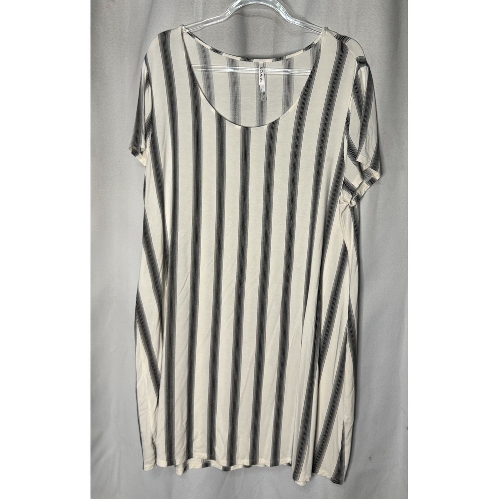 Soma Cool Nights Pajama Nightgown Short Sleeve Size XL Stripes White Black - Picture 1 of 3